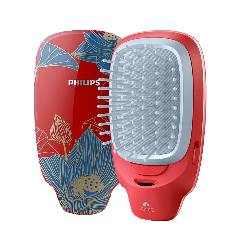 飞利浦(Philips) 负离子梳 按摩梳造型美发梳呵护头发防静电梳子颐和园联名女神专属礼盒HP4722/35BP红色