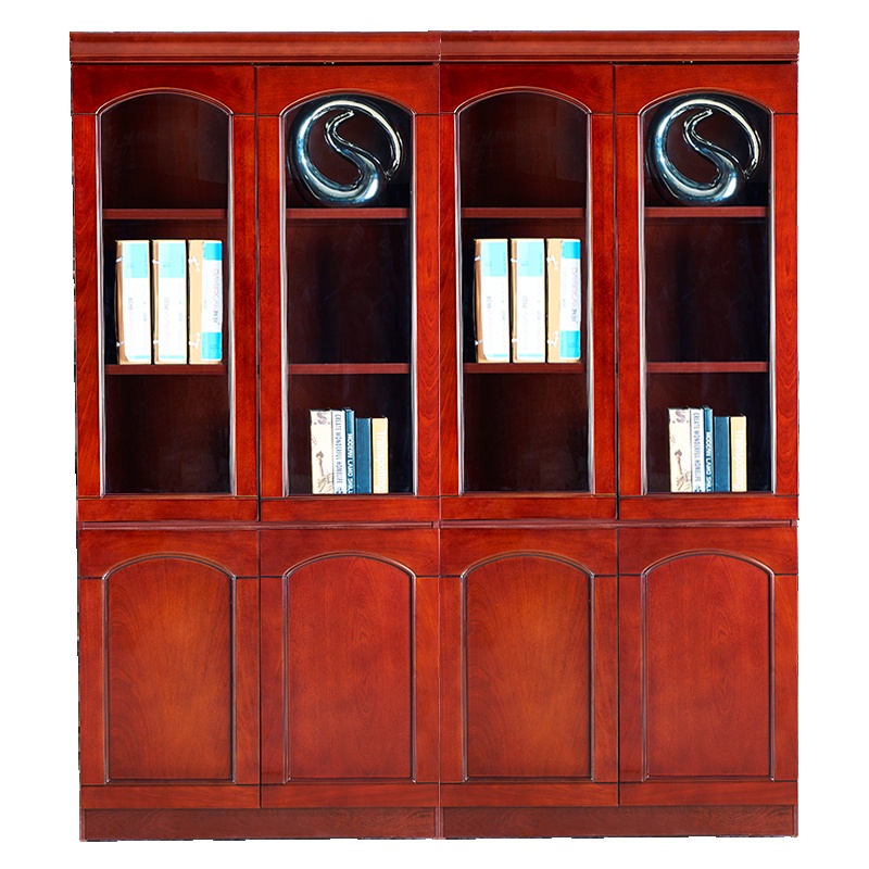 [藏書閣]书柜木质文件柜四门油漆办公室书柜实木贴皮资料柜书橱柜落地柜档案柜
