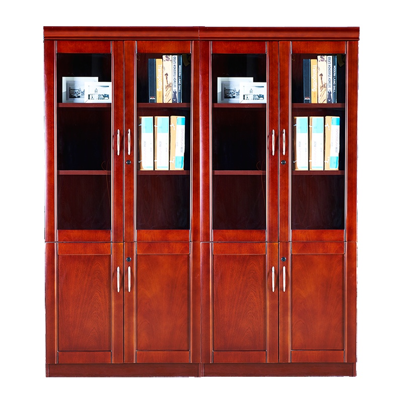 [藏書閣]书柜木质文件柜四门油漆办公室书柜玻璃门柜皮落地柜档案柜