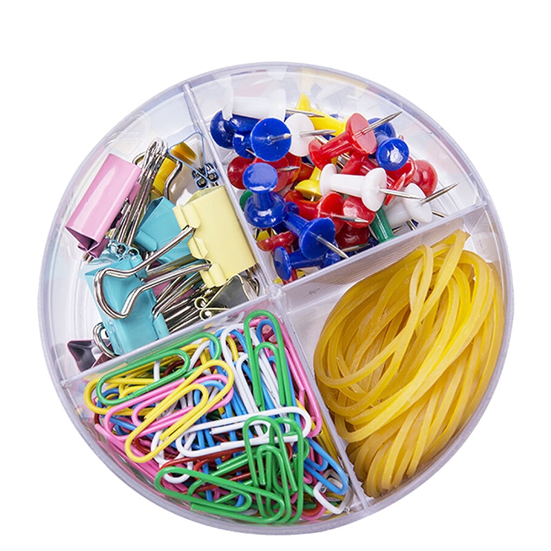 得力(deli)8500办公组合套装 图钉/回形针/长尾夹/橡皮筋 四合一 一盒装