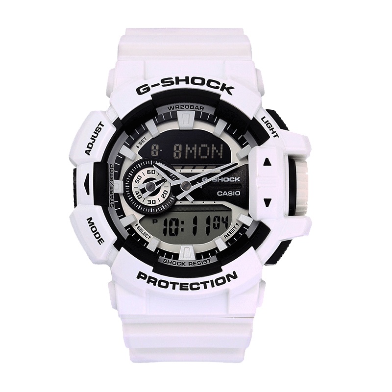 卡西欧(CASIO)手表 G-SHOCK系列直感操作旋转表冠大表盘运动防水男表 白带白盘
