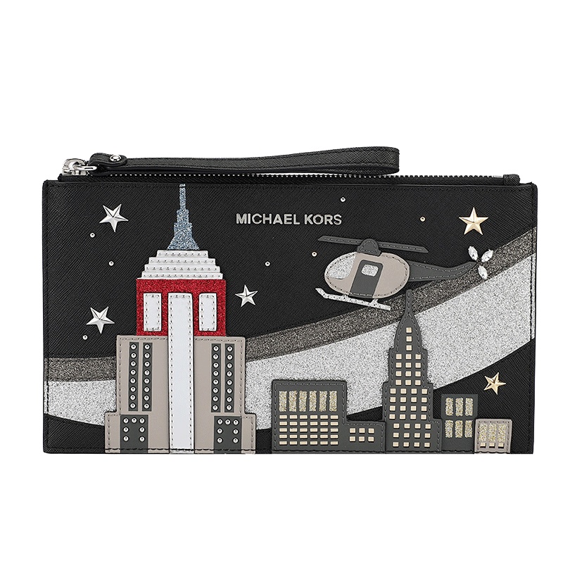 MICHAEL KORS 迈克·科尔斯 MK手拿包女 欧美时尚女手包城市系列皮质女士手拿包印花荔枝纹信封包