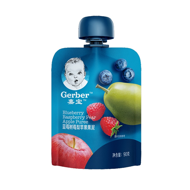 嘉宝Gerber进口宝宝零食婴儿辅食蓝莓树莓梨苹果果泥90g(36个月以上适用)