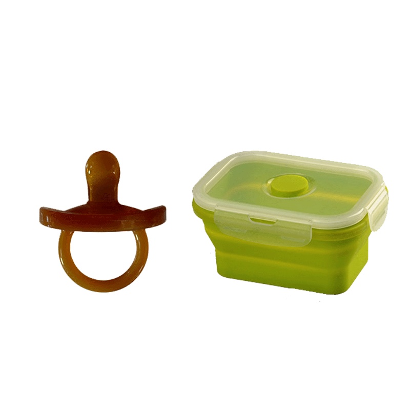 babycare 多功能环保硅胶折叠餐盒 旅行折叠便携餐盒 宝宝奶嘴盒纳米银硅胶奶嘴0-4M+硅胶餐盒