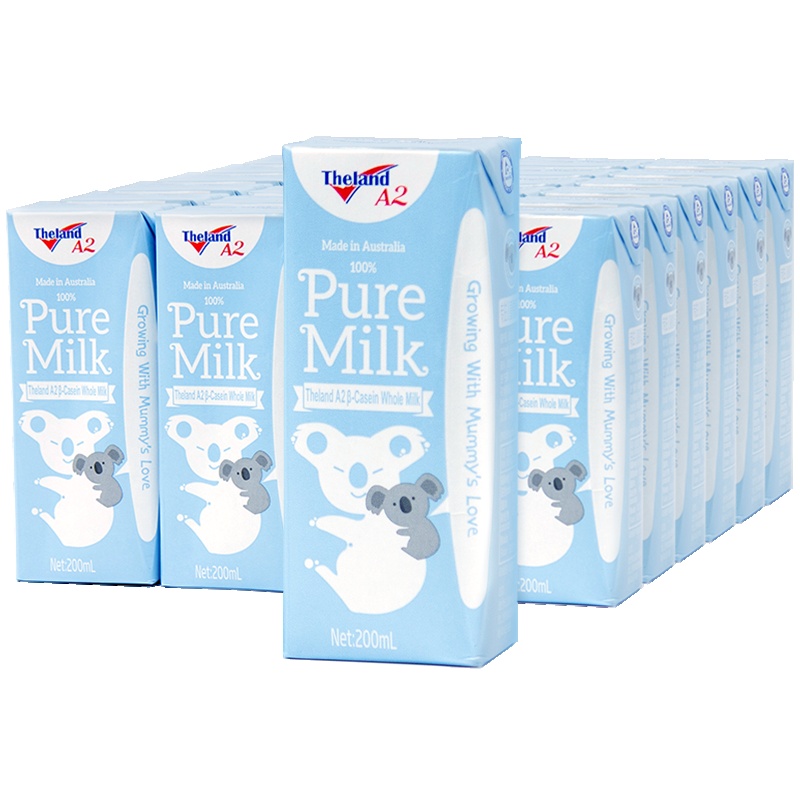 纽仕兰澳大利亚进口A2-β酪蛋白全脂纯牛奶200ml*24盒蓝色家庭装