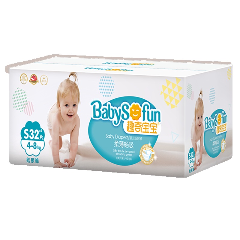 趣奇宝宝柔薄畅吸婴儿纸尿裤/尿不湿 箱装 小号 S128片(3-8kg)