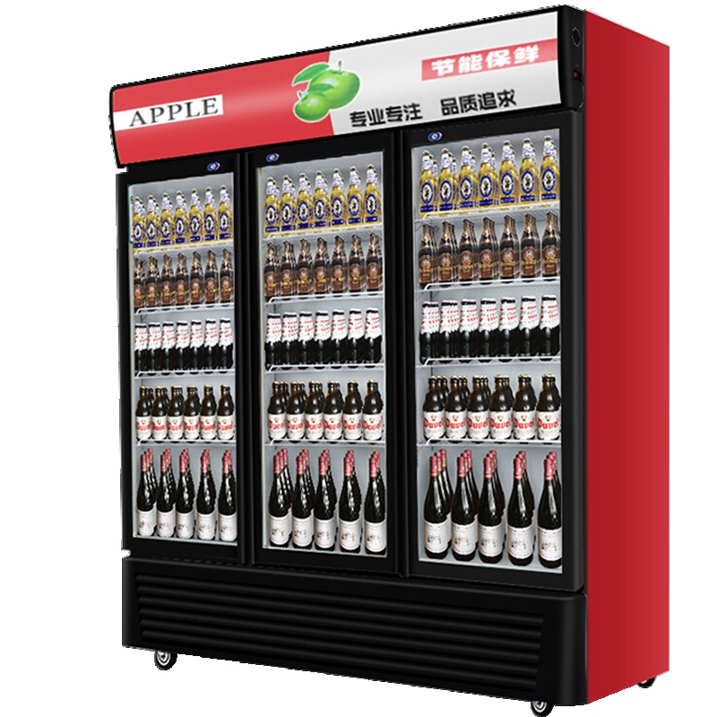 Xnesen喜莱盛980L商用展示柜全铜制冷饮料柜冰柜陈列柜商用冰箱三门展示柜饮料展示柜啤酒冰箱冷饮柜风冷红黑色