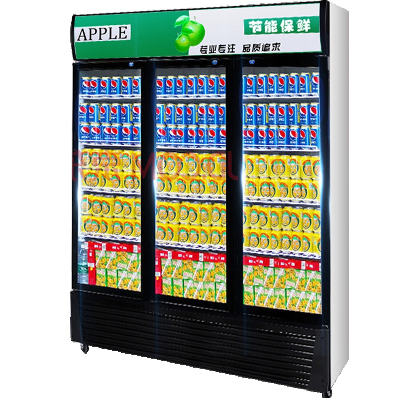 Xnesen喜莱盛980L商用展示柜全铜制冷饮料柜冰柜陈列柜商用冰箱三门展示柜饮料展示柜啤酒冰箱冷饮柜直冷草绿色