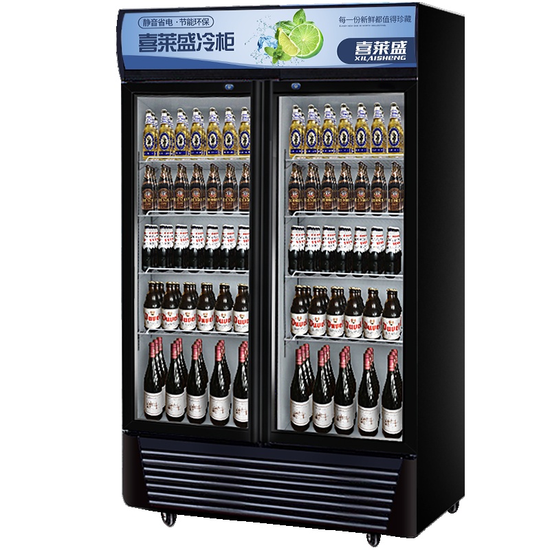 Xnesen喜莱盛680L商用展示柜全铜制冷饮料柜冰柜陈列柜商用冰箱双门展示柜饮料展示柜啤酒冰箱冷饮柜风冷磨砂黑