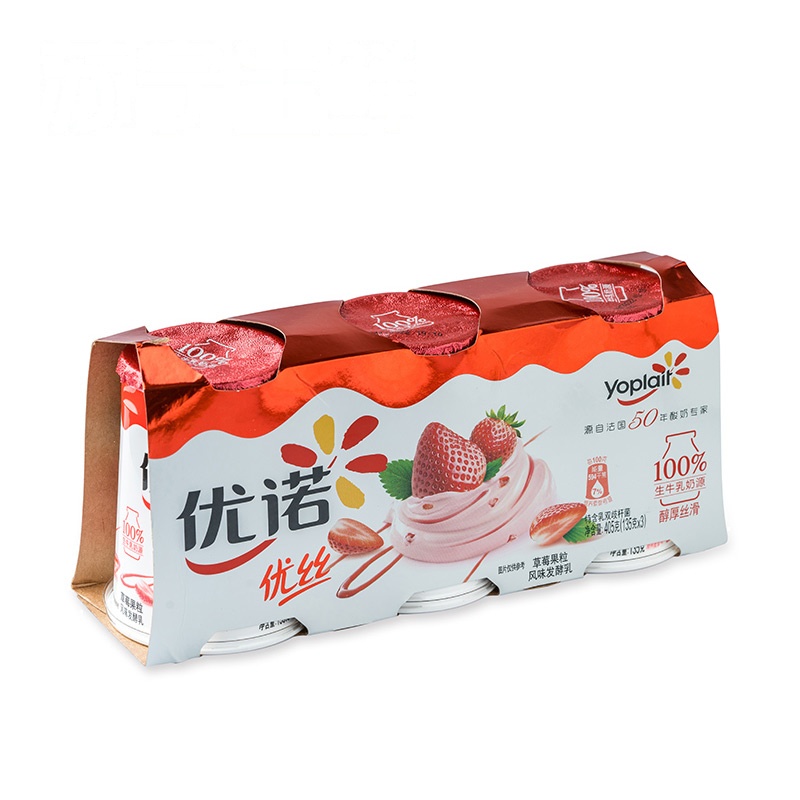 [苏宁生鲜]优诺优丝草莓果粒风味发酵乳 135g*3