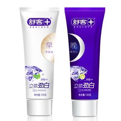 舒客舒克早晚牙膏立体劲白去牙渍炫白无氟牙膏（120g+120g）*1盒