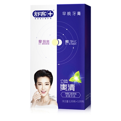 舒客舒克早晚牙膏立体爽清去口臭口腔异味清新口气不含氟牙膏（120g+120g）*1盒