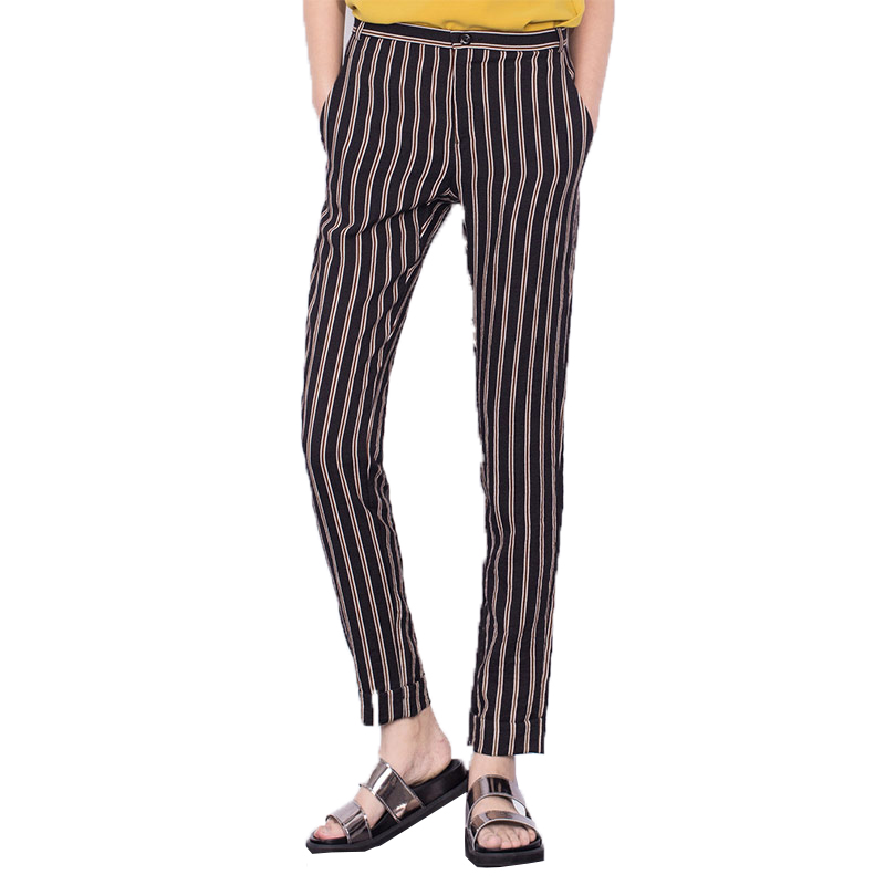 女款条纹中腰宽松休闲裤