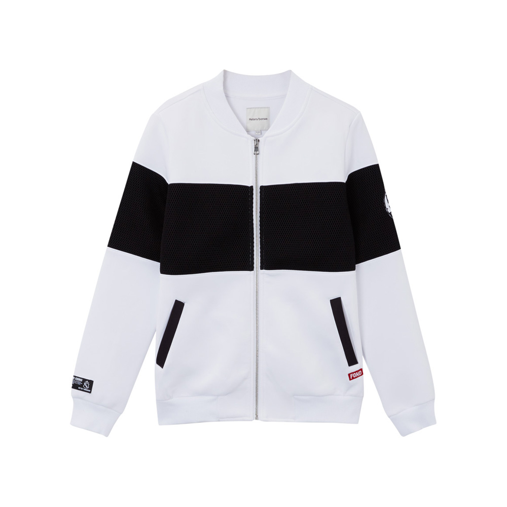 美特斯邦威外套女士情侣条纹立领撞色棒球服开衫卫衣韩版学生潮