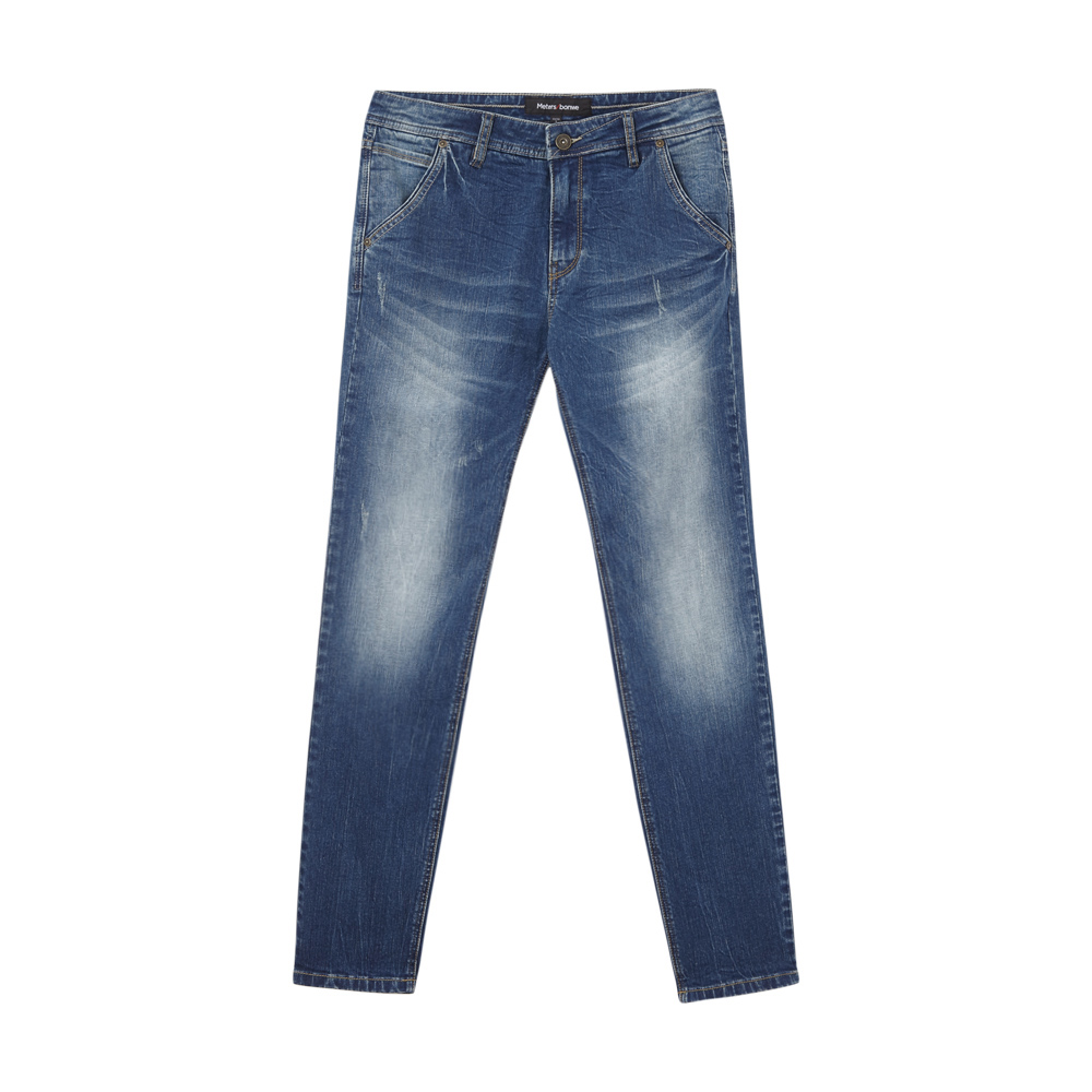 美特斯邦威牛仔裤男士水洗磨白显瘦修身小脚长裤韩版青少年裤子
