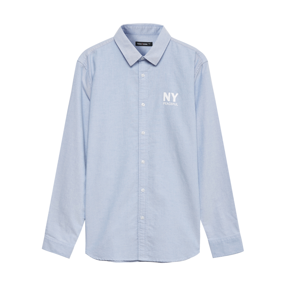 美特斯邦威长袖衬衫男士秋季韩版修身显瘦字母印花衬衣潮1