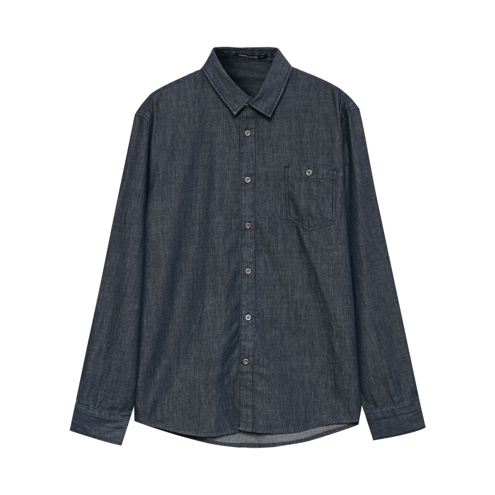 美特斯邦威牛仔衬衫男士秋季韩版字母印花长袖衬衣学生潮