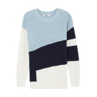 美特斯邦威毛衣女秋季韩版宽松bf风撞色针织线衫学院风9950
