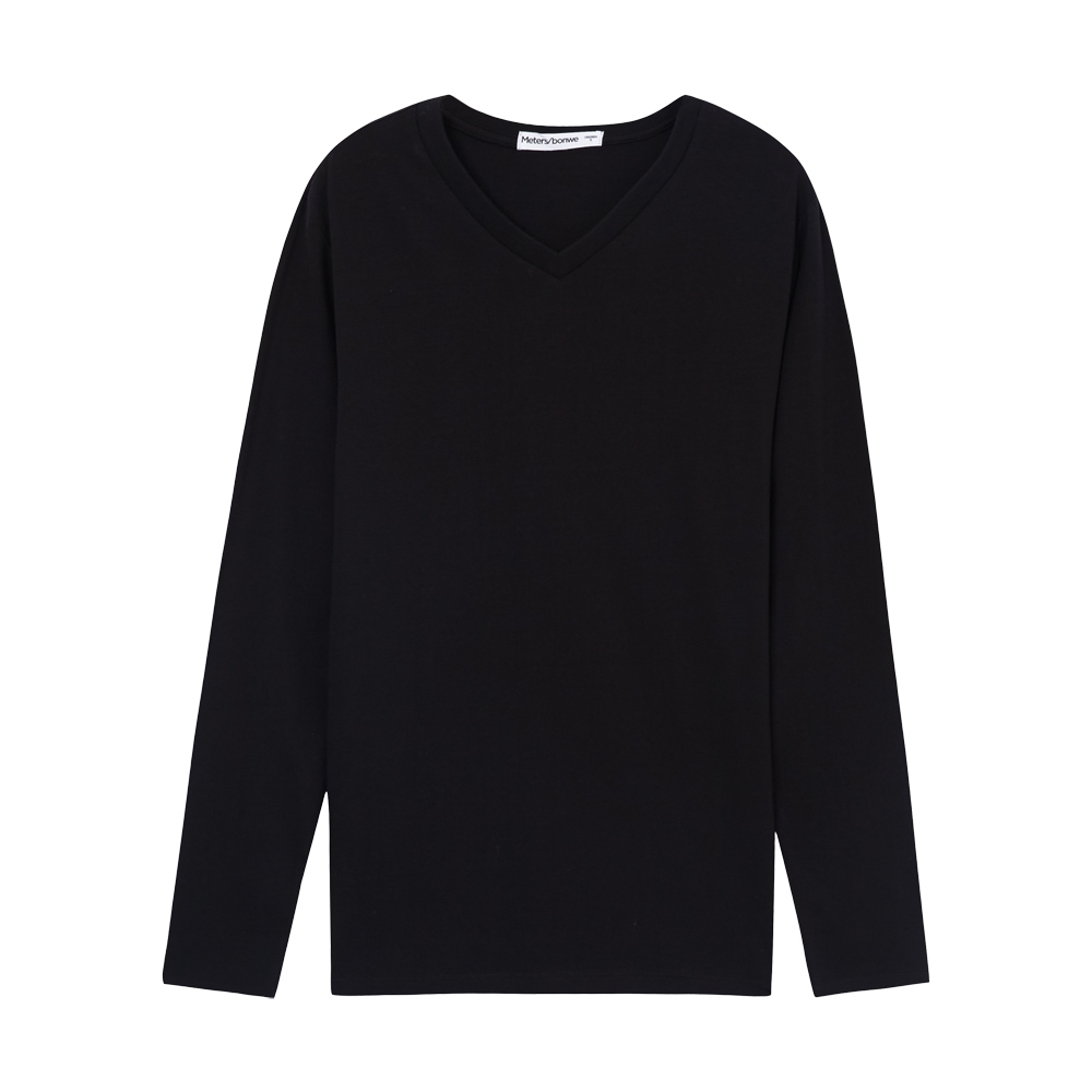 美特斯邦威T恤男常年款修身V领纯色套头衫5135