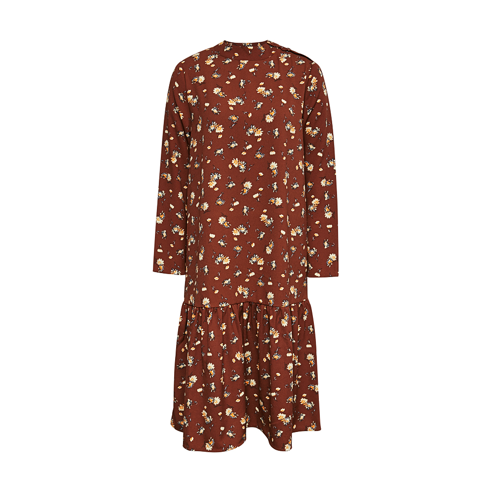 美特斯邦威连衣裙女秋中长款半高领复古印花裙子钟楚曦14950