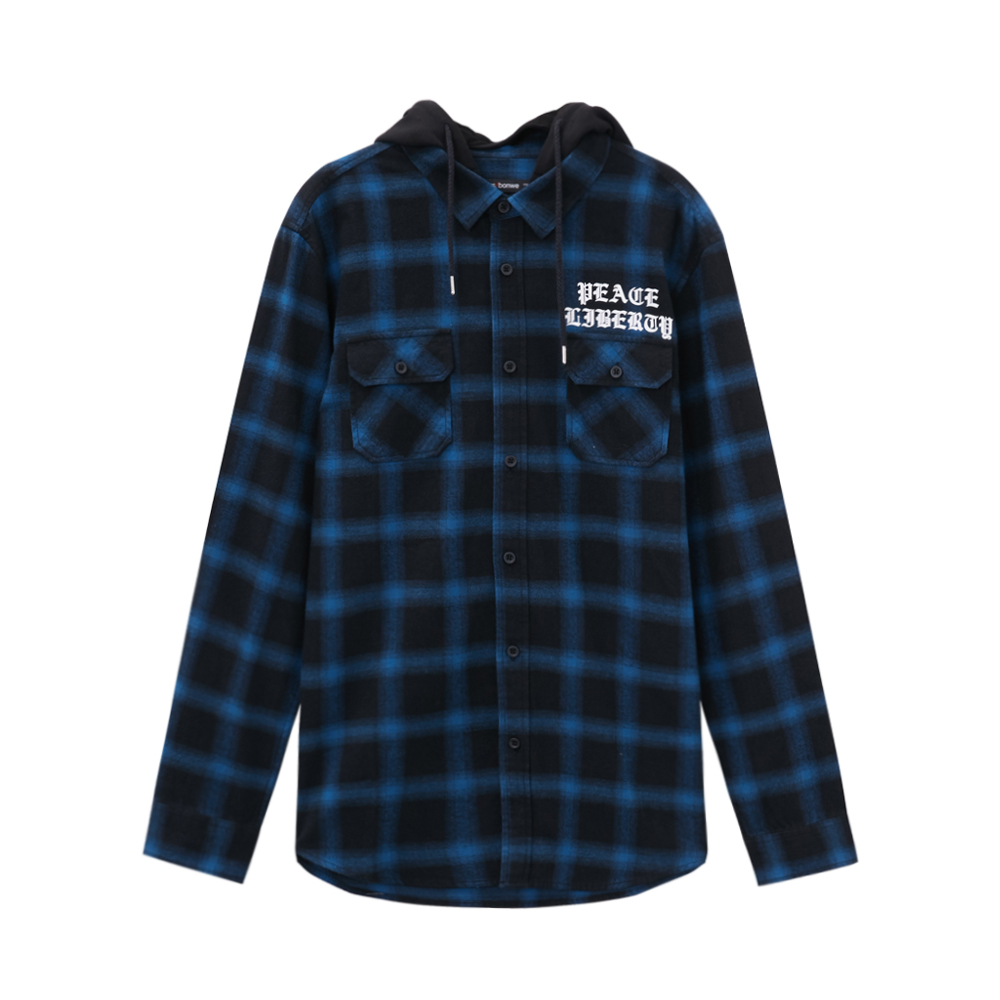 美特斯邦威男长袖衬衫秋季格纹连帽长袖衬衫10230