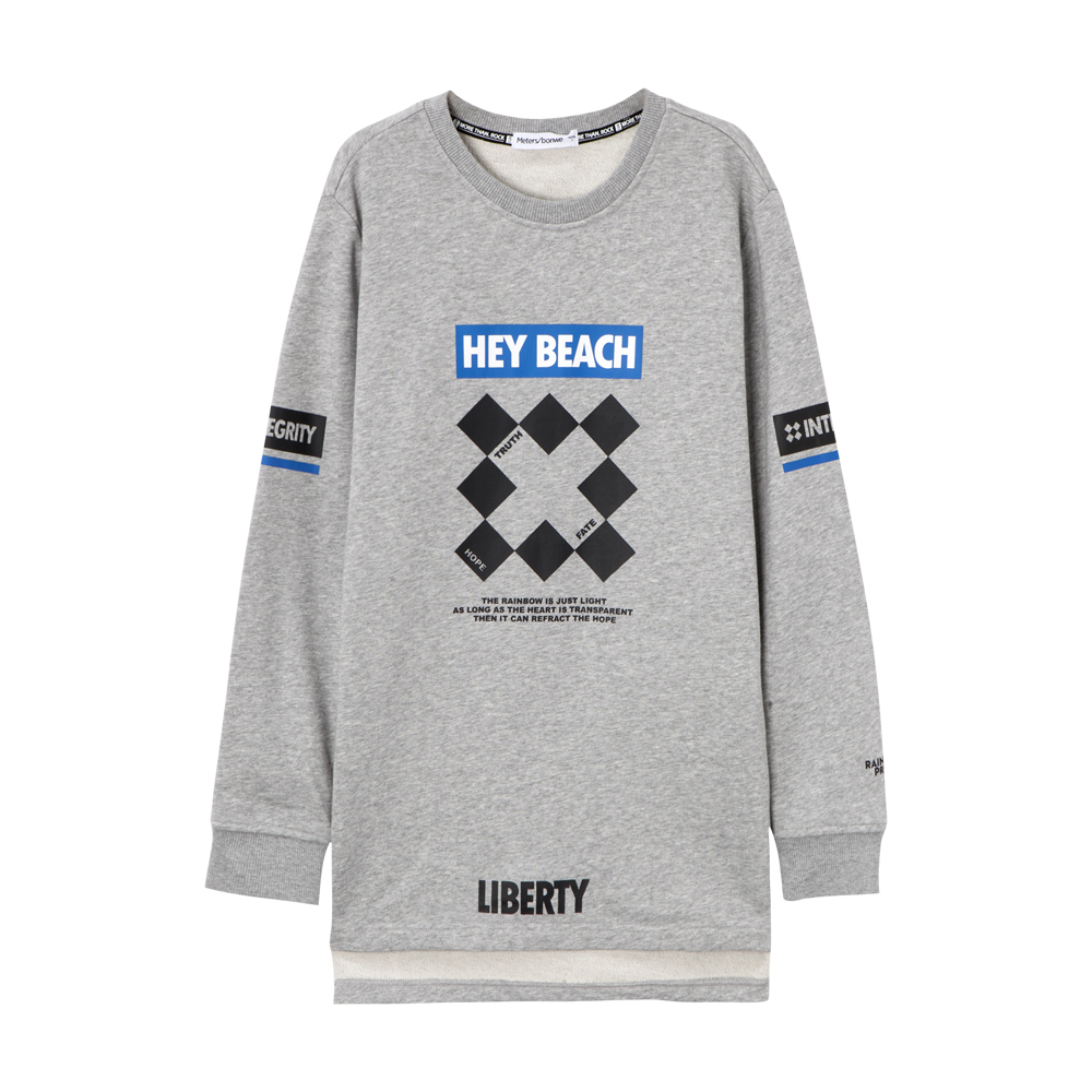 美特斯邦威卫衣男士前短后长侧拉链舒适针织套头衫长袖T恤7960