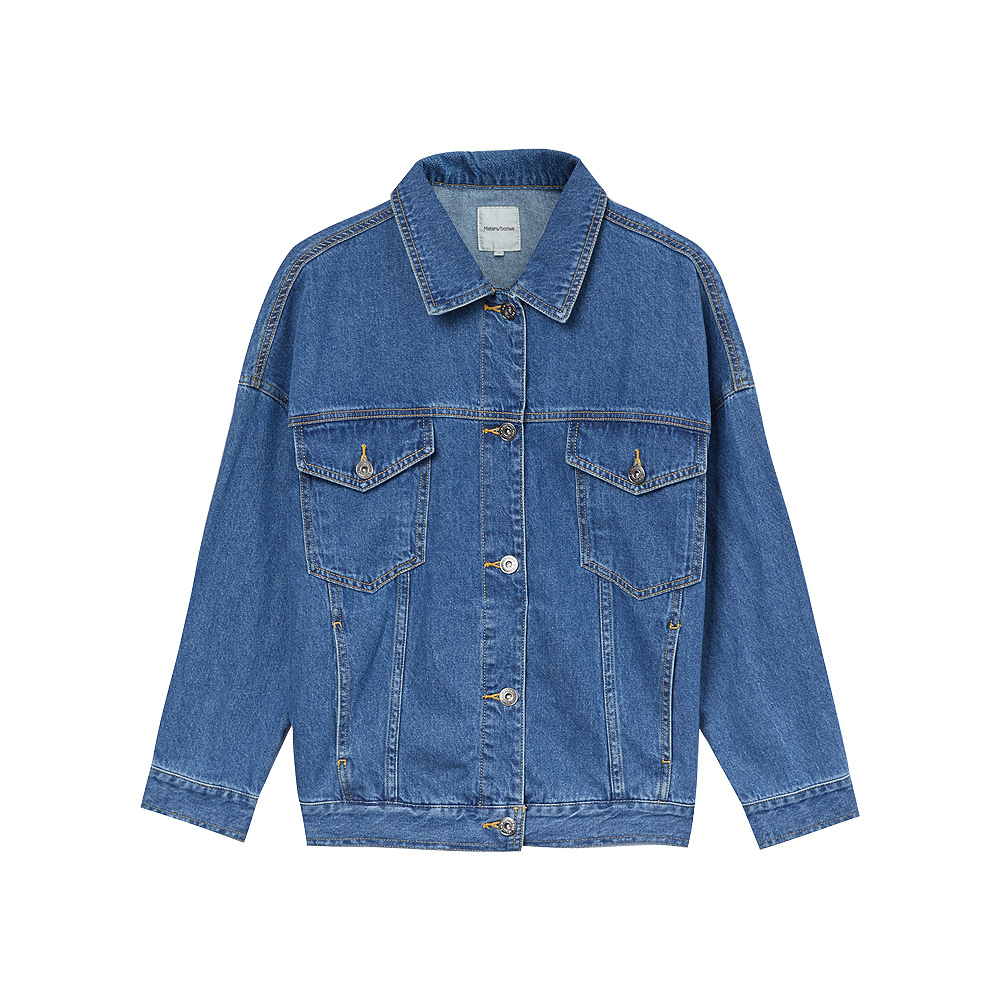 美特斯邦威长袖衬衫女秋冬季荷叶修身牛仔衬衣学生韩版