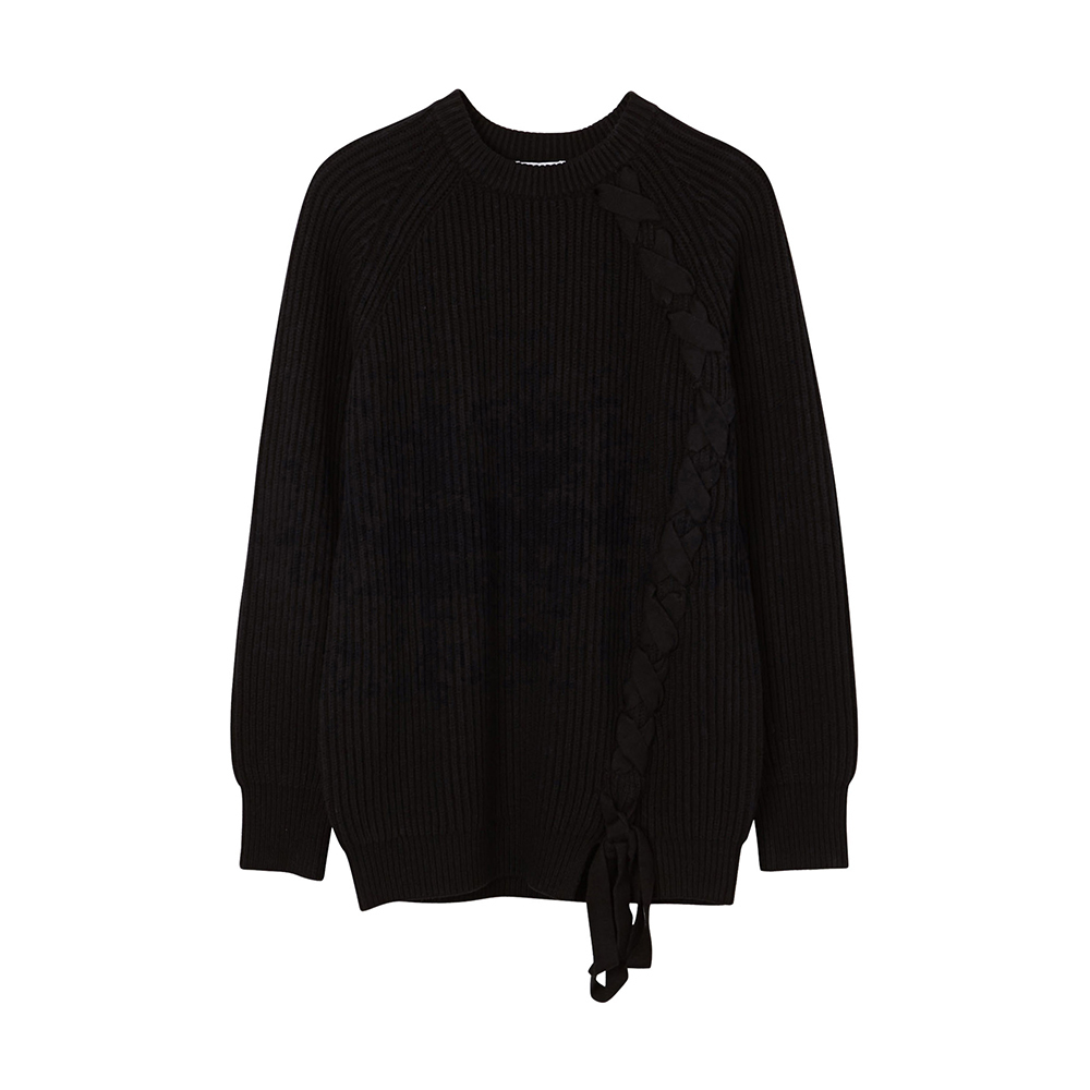 美特斯邦威针织衫女秋季黑色显瘦编织圆领套头毛衣线衫