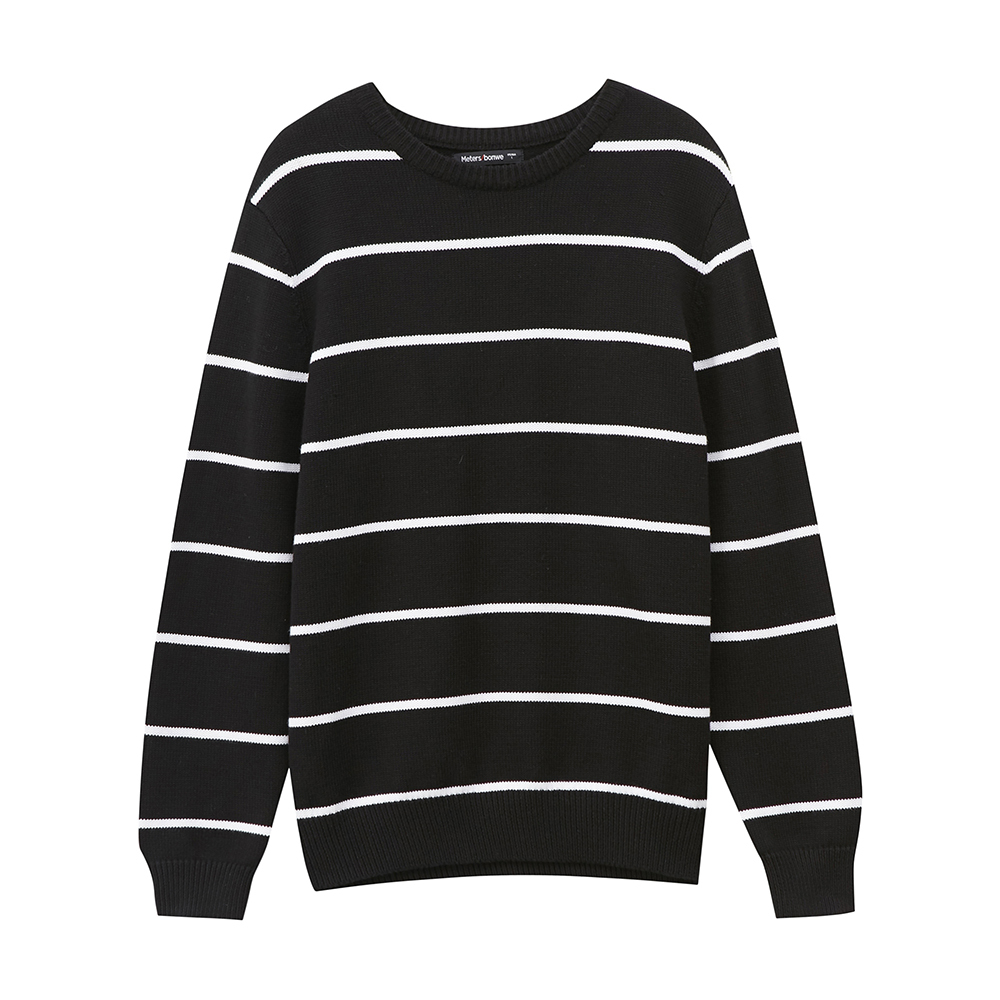 美特斯邦威针织衫男士秋季圆领纯棉chic港风条纹线衫潮