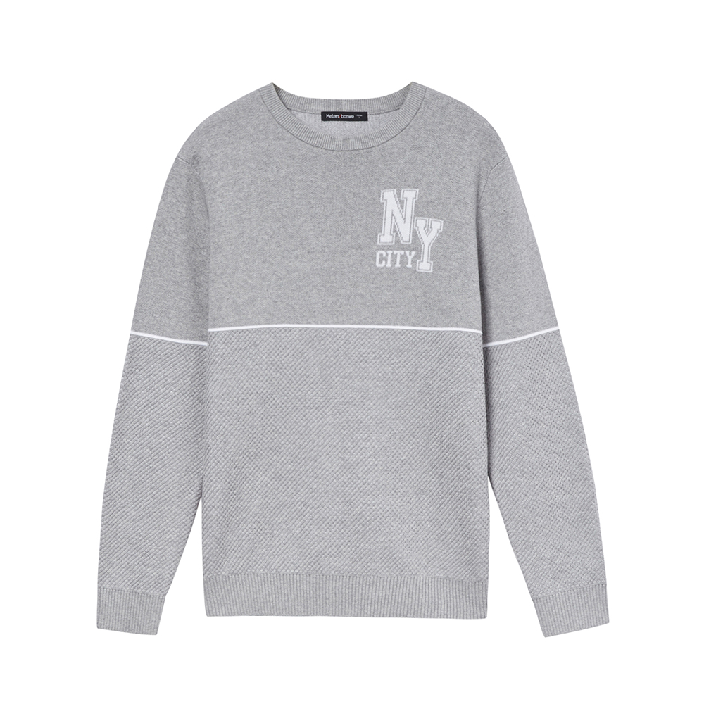 美特斯邦威针织衫男士秋冬黑色修身纯棉圆领套头毛衣潮