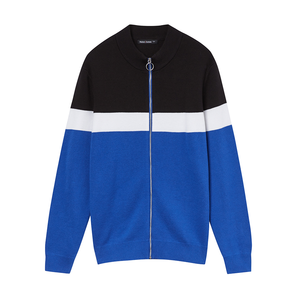 美特斯邦威针织开衫男士秋冬季条纹色半高领毛衣外套潮