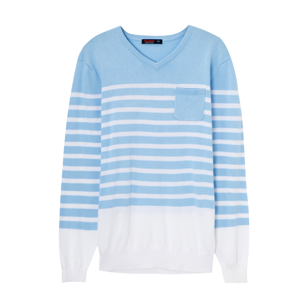 美特斯邦威针织衫男春秋季V领纯棉条纹套头毛衣打底衫青年潮_1