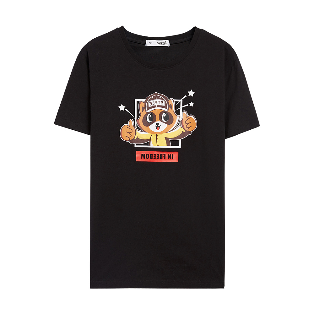 美特斯邦威短袖T恤男2018夏季新款浣熊卡通印花纯棉舒适短袖T恤