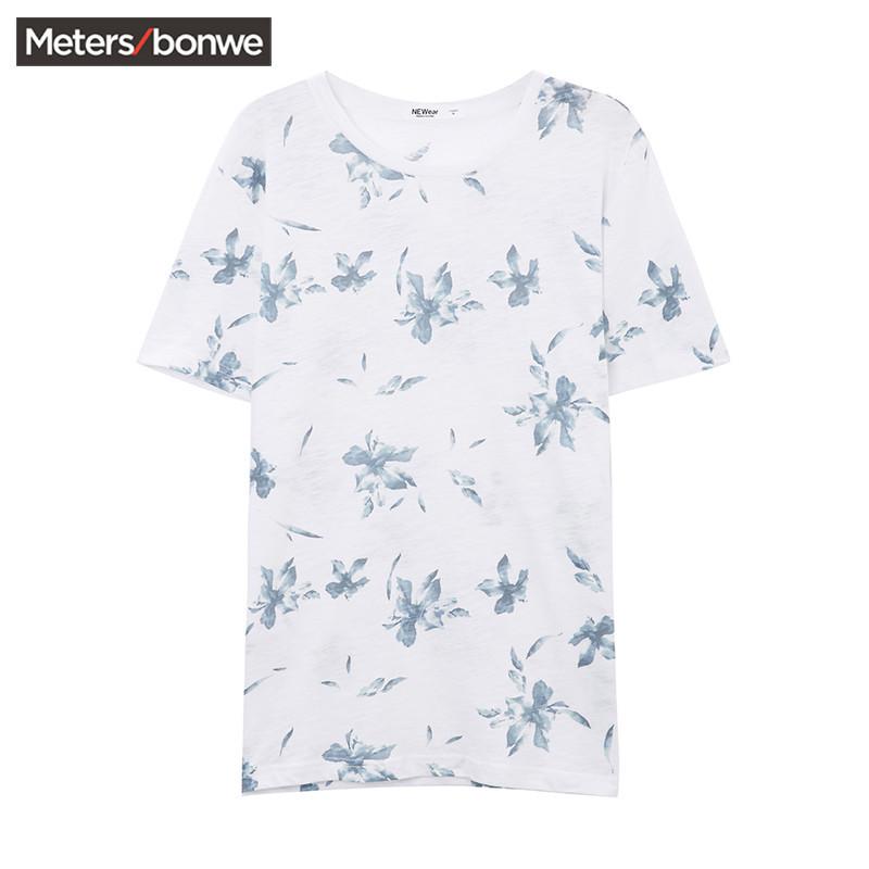 美特斯邦威官方旗舰店短袖T恤男装夏季圆领满身染整半袖棉麻潮726206