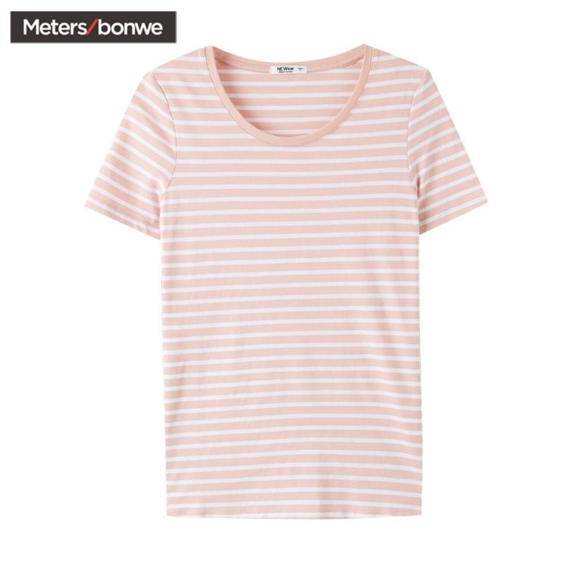 美特斯邦威条纹短袖T恤女夏装纯棉半袖衫打底上衣学生百搭韩版