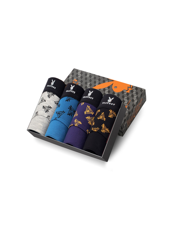 [苏宁自营]花花公子PLAYBOY 男士三角裤弹力宽边透气印花4条礼盒装5237-4