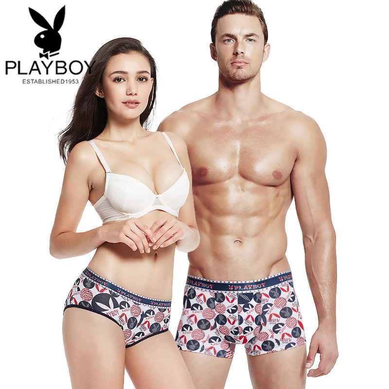 [苏宁自营]PLAYBOY花花公子男女士内裤情侣款四季棉质时尚印花性感透气弹力短裤1条装