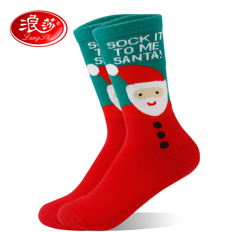 浪莎圣诞袜子女冬季韩版学院风红色中筒袜秋冬款加厚长筒礼盒棉袜