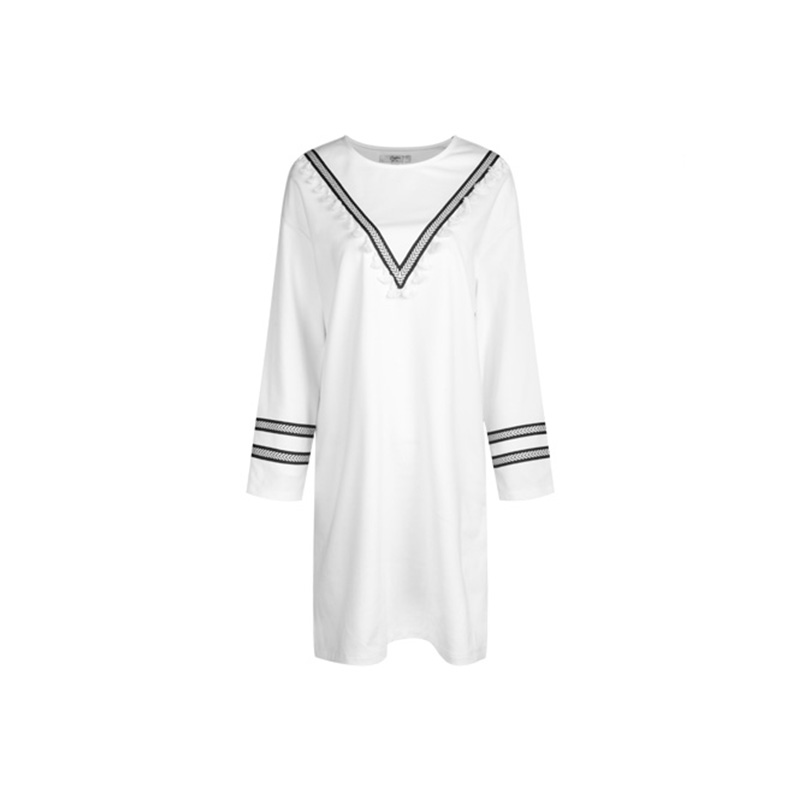 拉夏贝尔Candie's2018春装新款宽松版长款圆领套头连衣裙女30061066
