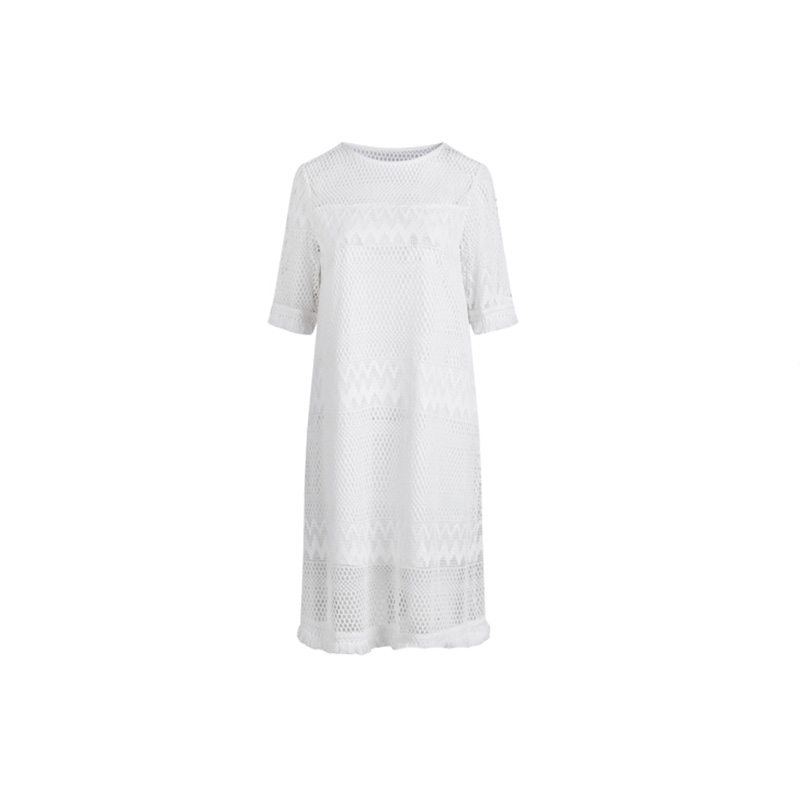拉夏贝尔2018春装新款甜美修身纯色中长款短袖圆领连衣裙10009494