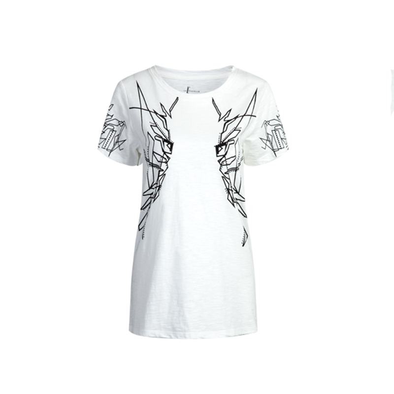 拉夏贝尔2018夏装新款修身圆领绘画印花图案上衣短袖T恤女士 10009939 L 白色 甜美淑女 简约优雅