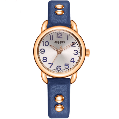 聚利时正品时尚圆形复古铆钉表带石英防水学生女表女士手表JA-933