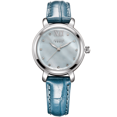 聚利时手表简约正品贝壳面新品水钻简约皮带女表防水石英表JA-945