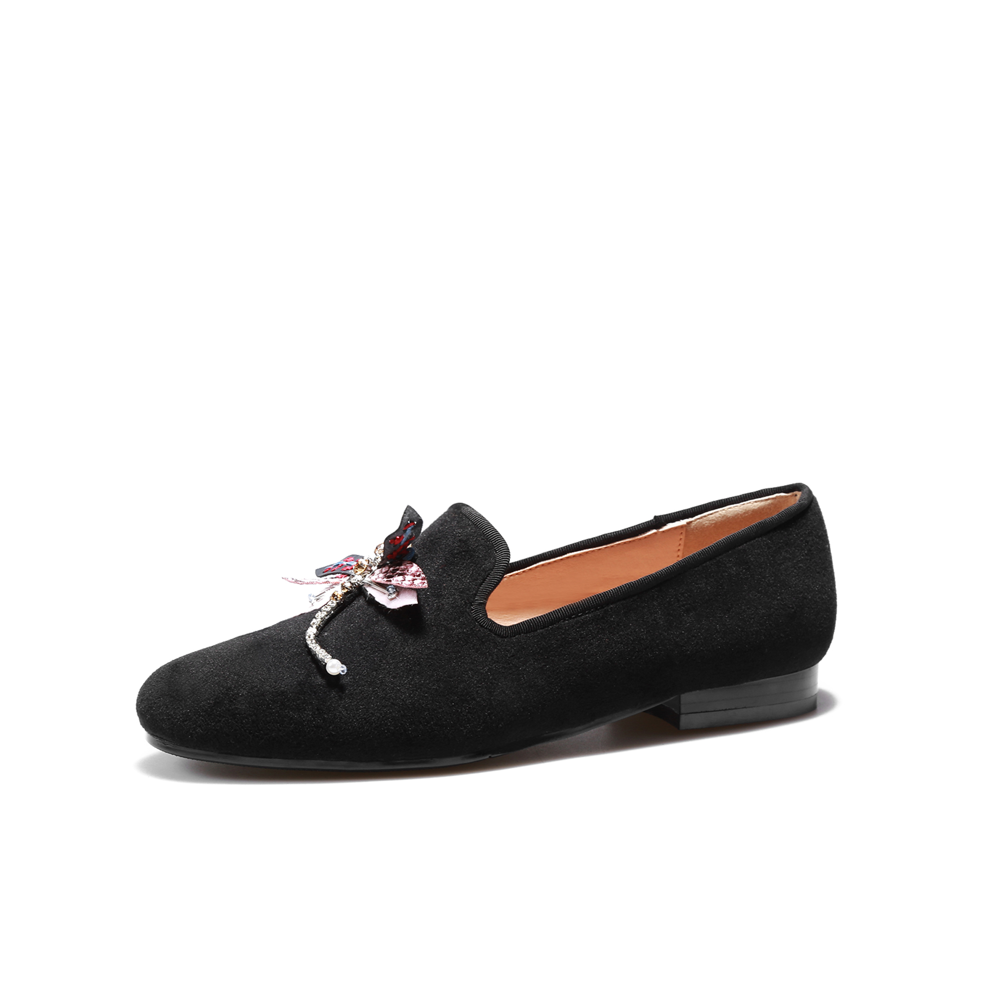 阿么2018韩版春季新款平底单鞋女金丝绒乐福鞋通勤浅口套脚休闲鞋