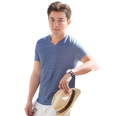 千纸鹤短袖t恤男 2017春夏青年男士韩版v领简约半袖弹力体恤2165