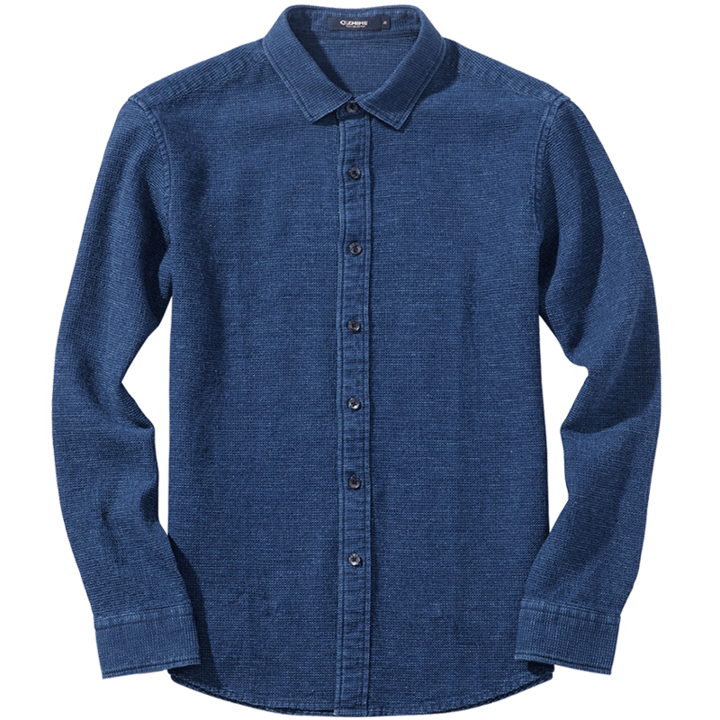 千纸鹤1356纯棉牛仔蓝衬衫男长袖欧美修身休闲寸衫纯色帅气潮衬衣1356