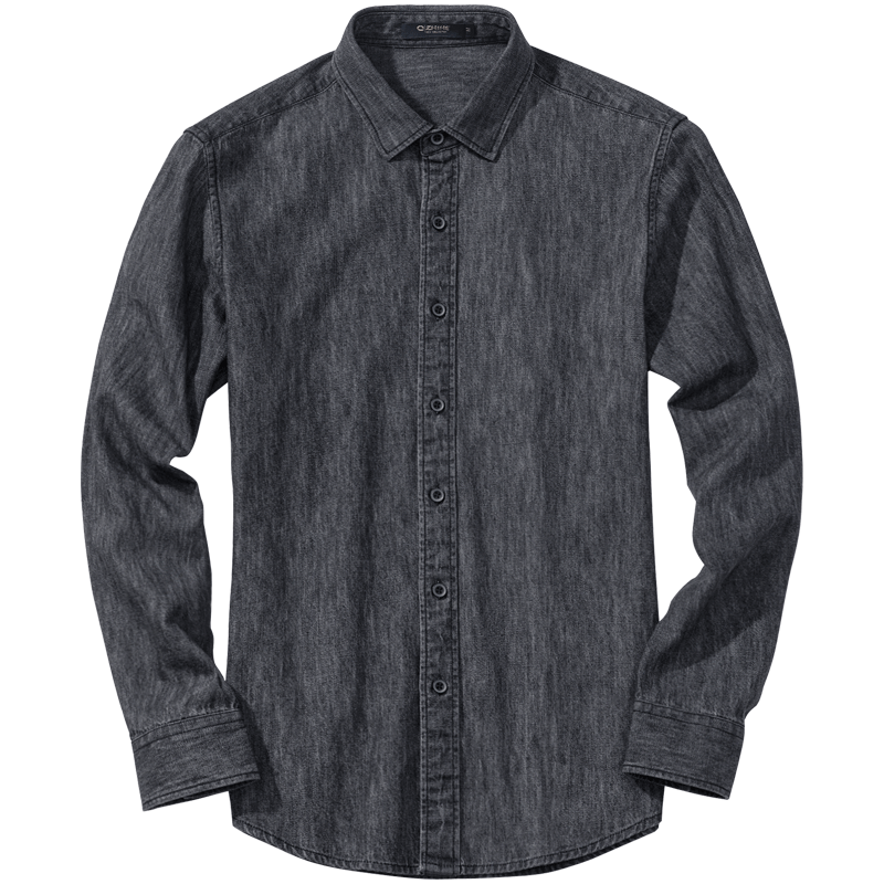 千纸鹤男士衬衫长袖 青年修身潮衬衣 休闲纯色纯棉牛仔衣1376