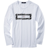 千纸鹤2321男装圆领印花长袖t恤 2018秋季棉质修身弹力体恤衫2321