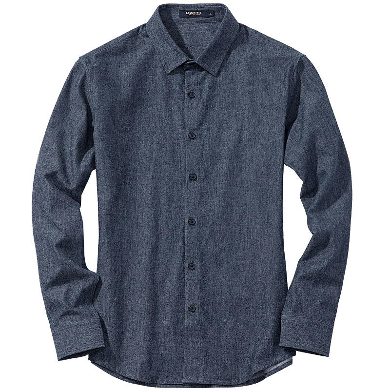 千纸鹤1329青年衬衫男 夏季纯色方领 纯棉长袖休闲寸衫 潮流帅气1329