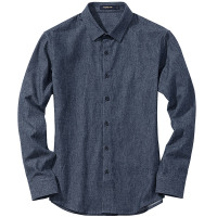 千纸鹤1329青年衬衫男 夏季纯色方领 纯棉长袖休闲寸衫 潮流帅气1329